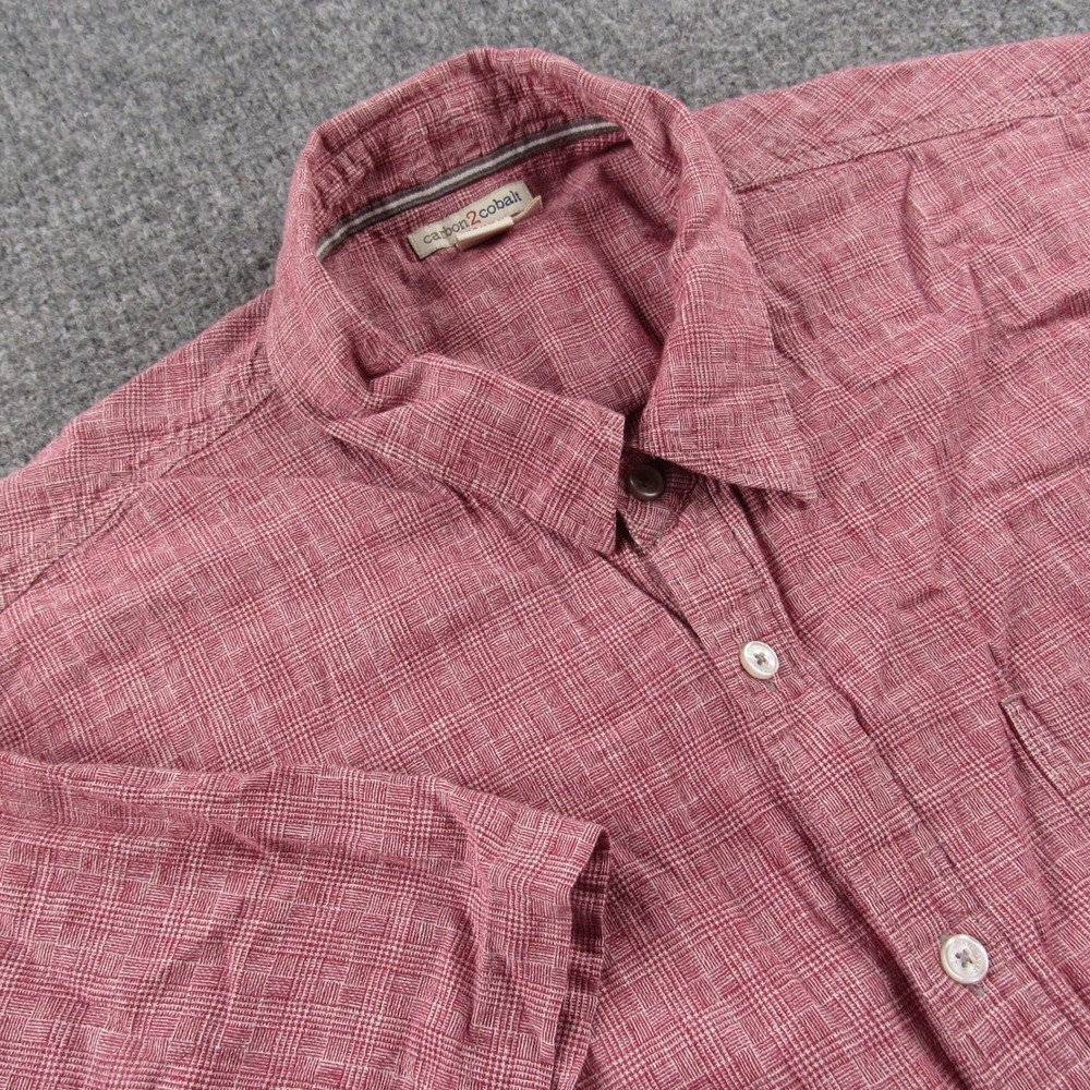 Carbon 2 Cobalt Shirt‎ Mens XL Red Linen Cotton Glen Plaid Short Sleeve Casual